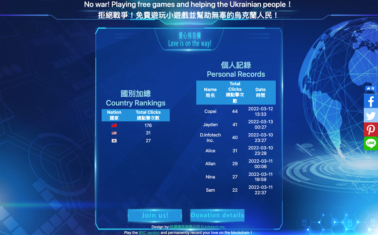 NO WAR區塊鏈募款網